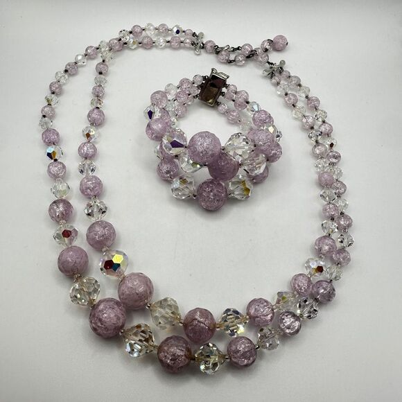 Vintage LAGUNA graduated acrylic and crystal beaded necklace and bracelet set! - Picture 9 of 12